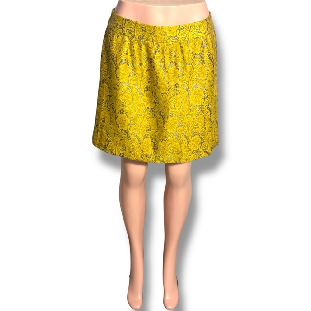 Banana Republic Yellow/Gold Brocade Patterned High Waist Bubble Mini Skirt - Picture 3 of 14